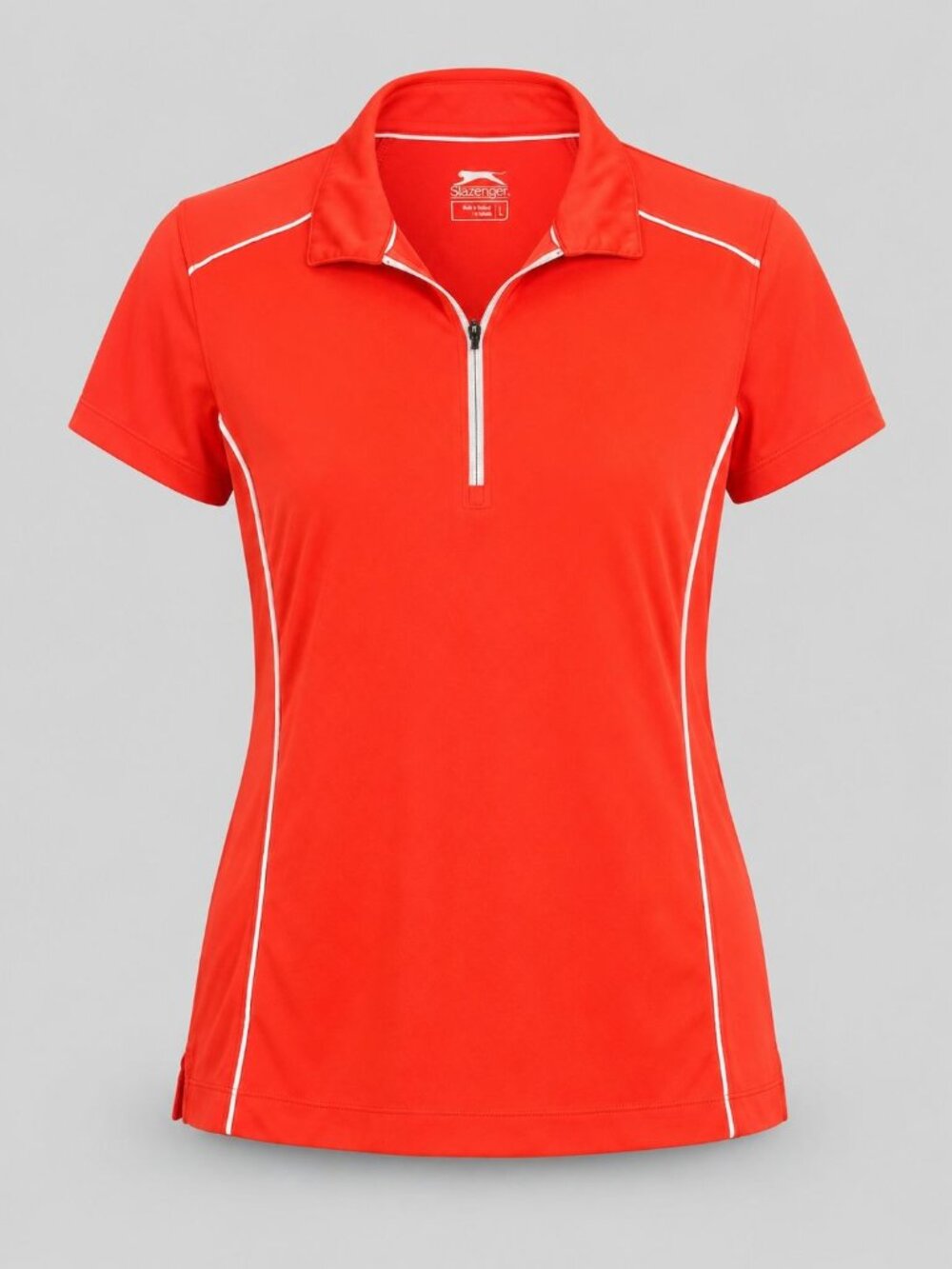 Slazenger Womens Large Golf Polo Shirt Orange w Piping Short Sleeves Zip Collar